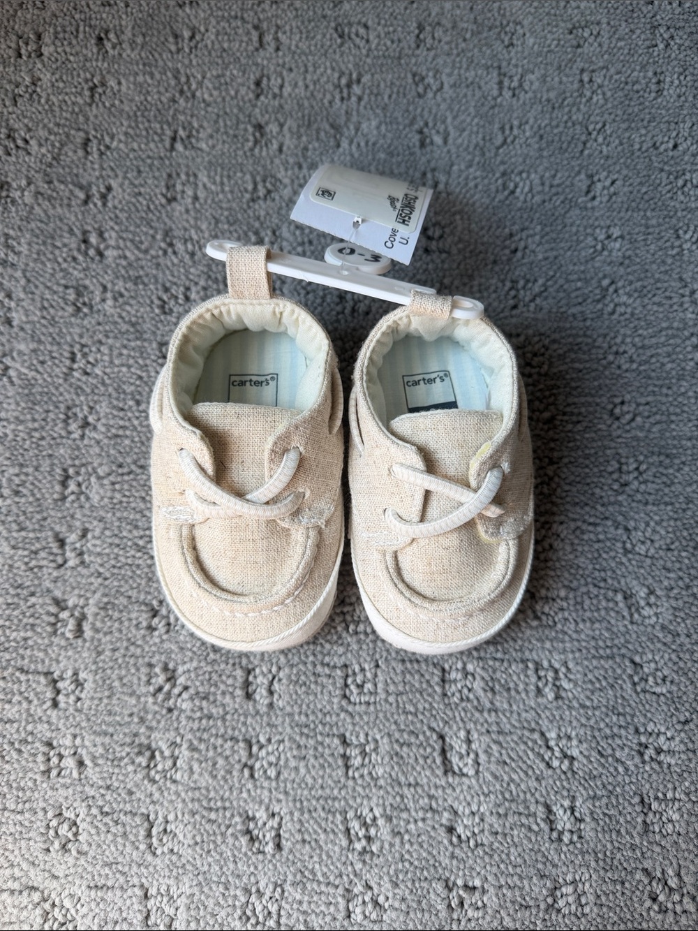 Carter's Neutral Beige Canvas Baby Moccasin Sneakers 0-3m